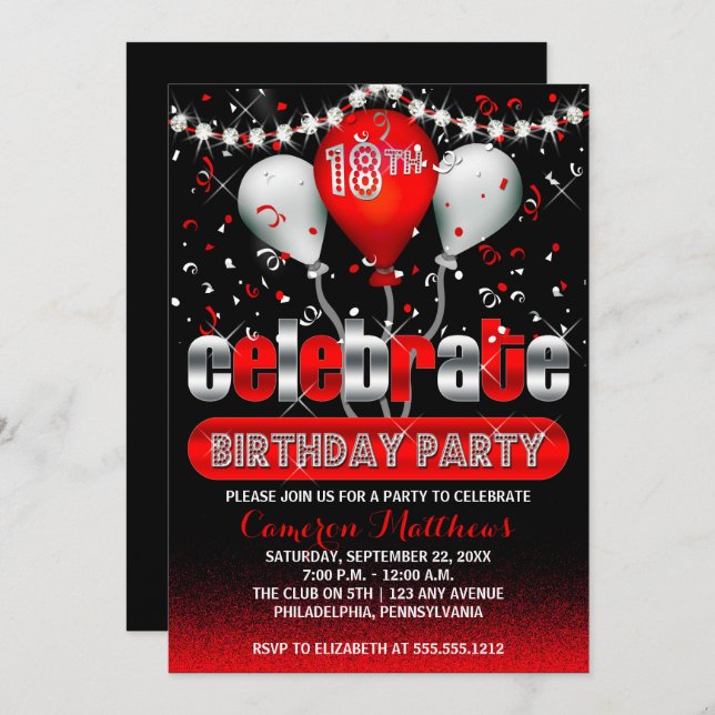 Invitation Fêtez les ballons Confetti 18e anniversaire (Devant / Derrière)