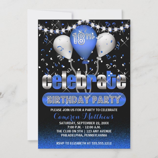 Invitation Fêtez les ballons Confetti 18e anniversaire (Devant)