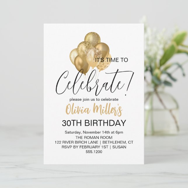 Invitation Fêtons Faux Gold 30TH Birthday Party (Debout devant)