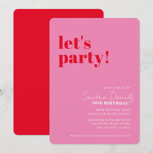 Invitation FÊTONS FÊTE moderne minime anniversaire rouge rose
