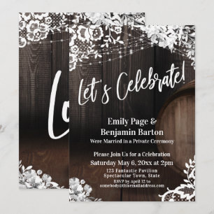 Invitation Fêtons ! Fleurs de dentelle en tonneau de bois