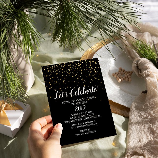 Invitation Fêtons la Confetti d'or pour le Nouvel An Noir (Créateur téléchargé)