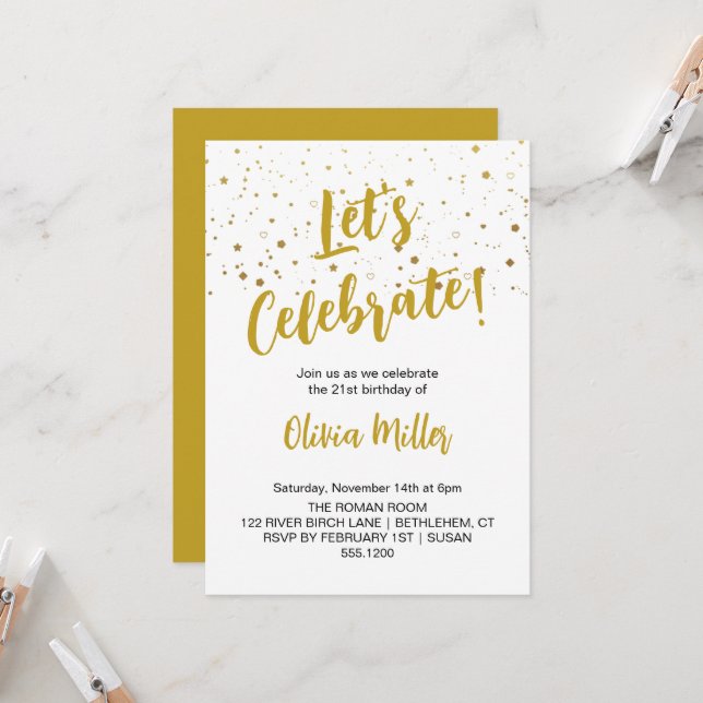 Invitation Fêtons la Faux Gold Glittery Anniversaire (Devant/Arrière en situation)