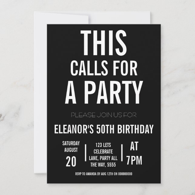 Invitation Fêtons la fête Adulte Noir et Blanc Minimal (Devant)