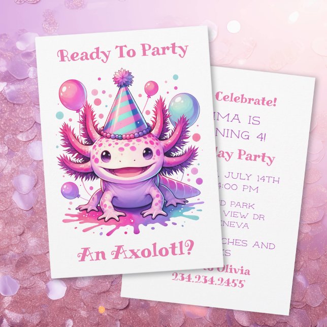 Invitation Fêtons la fête d'anniversaire de la fille Axolotl (Créateur téléchargé)