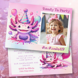 Invitation Fêtons la fête d'anniversaire de la fille Axolotl