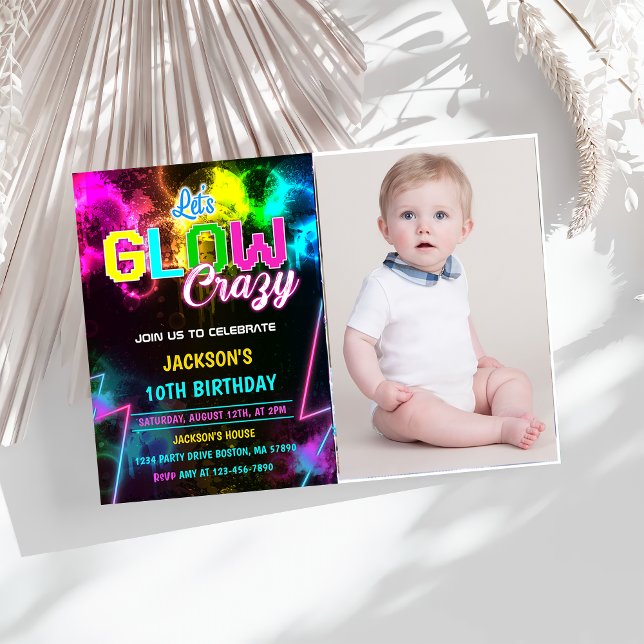 Invitation Fêtons la fête d'anniversaire de Neon, folle et co (Créateur téléchargé)