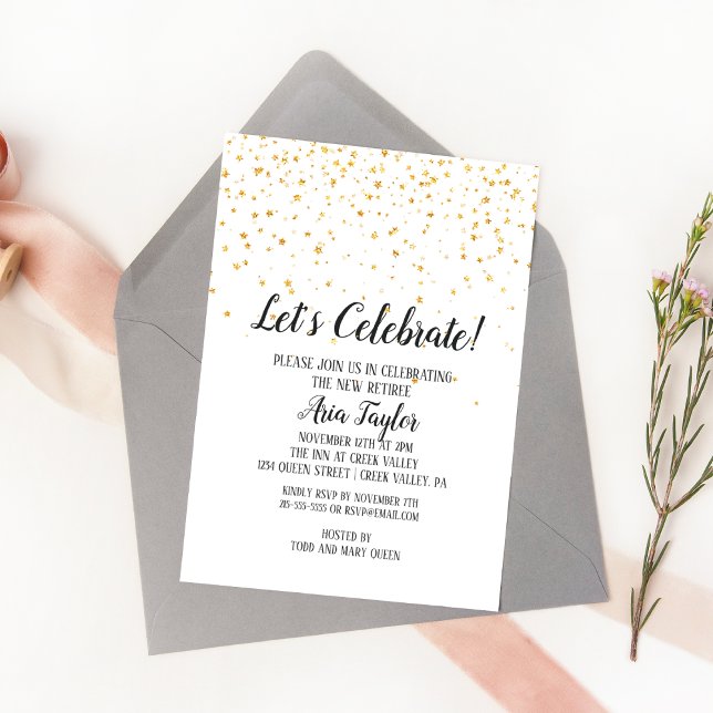 Invitation Fêtons la fête de la retraite Gold Confetti (Créateur téléchargé)