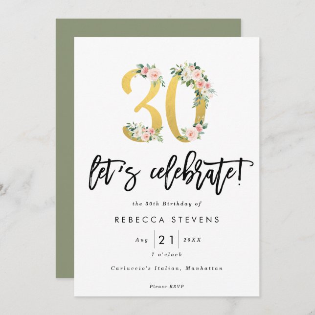 Invitation fêtons la fête du faux or du 30e anniversaire (Devant / Derrière)