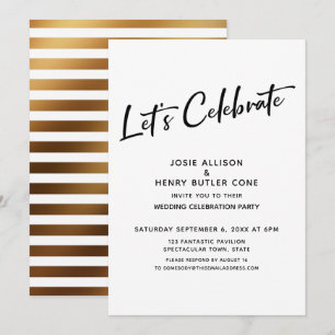Invitation Fêtons la réception de mariage + Gold Stripe