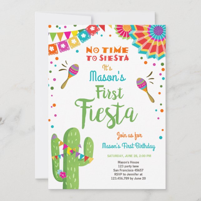 Invitation Fêtons l'anniversaire du Cactus Boy mexicain (Devant)