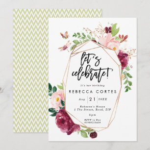 Invitation fêtons l'anniversaire géométrique des fleurs