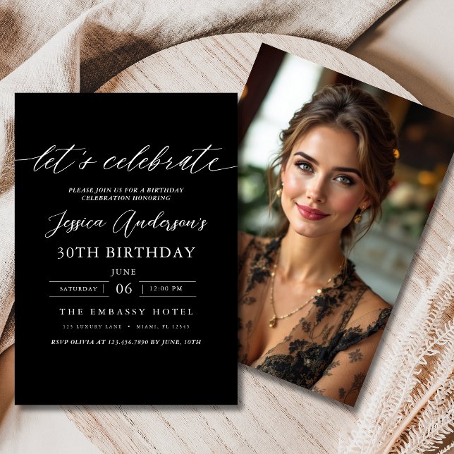Invitation Fêtons l'anniversaire minimaliste de la photo noir (Créateur téléchargé)