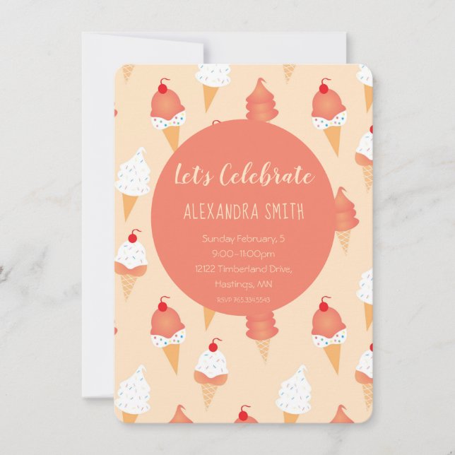 Invitation Fêtons l'anniversaire Motif de la crème glacée (Devant)
