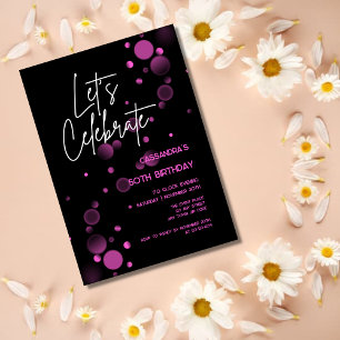 Invitation Fêtons l'anniversaire rose Bokeh Gradient noir
