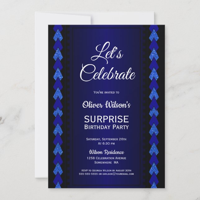 Invitation Fêtons l'anniversaire surprenant Black Blue Party (Devant)