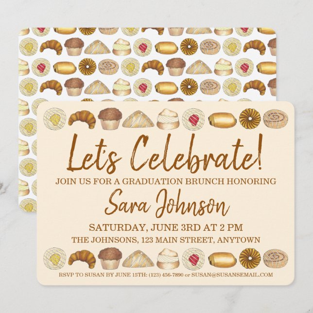 Invitation Fêtons le brunch du petit-déjeuner en pâtisserie (Devant / Derrière)