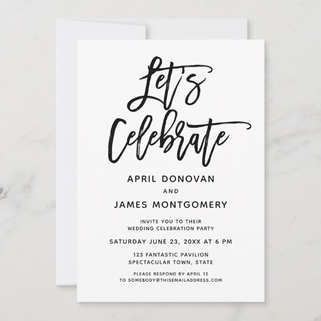 Invitation Fêtons le Mariage de la typographie de pinceau (Devant)