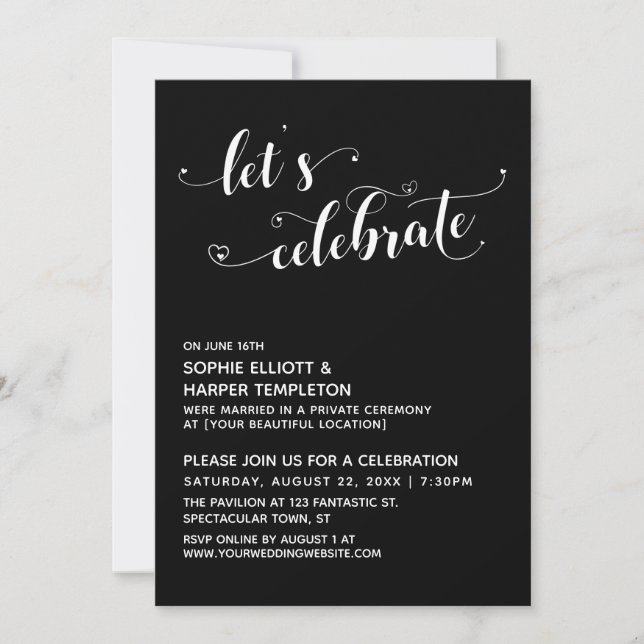Invitation Fêtons les cœurs Script Réception Noir (Devant)