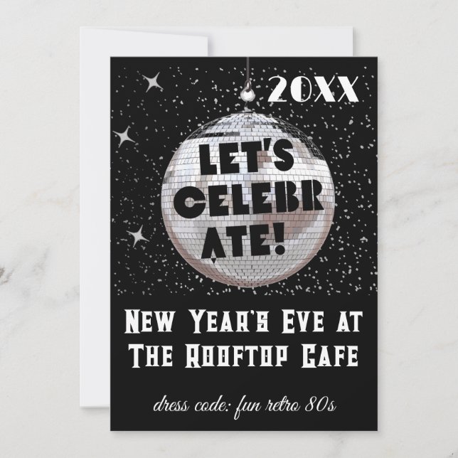 Invitation Fêtons NYE Disco Ball Party Black (Devant)