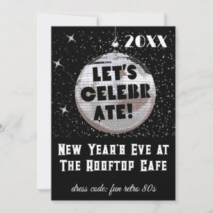 Invitation Fêtons NYE Disco Ball Party Black