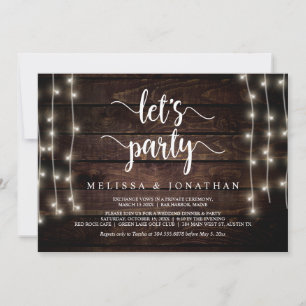 Invitation Fêtons, Parti de l'Elopement Rustique Mariage