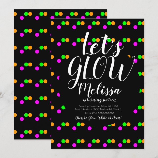 Invitation Feu Anniversaire Confetti Neon Glow Dans La Fête S (Devant / Derrière)