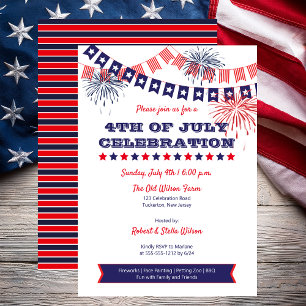 Invitation Feu d'artifice 4 juillet Bunting Holid