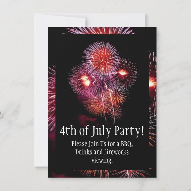 Invitation Feu d'artifice 4 juillet Party/barbecue noir brill (Devant)