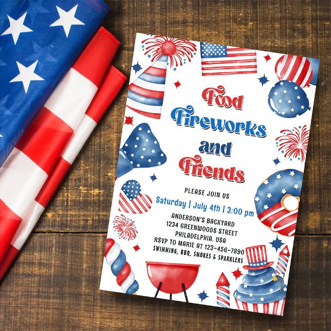 Invitation Feu d'artifice du 4 juillet Drapeau américain Fête (Créateur téléchargé)