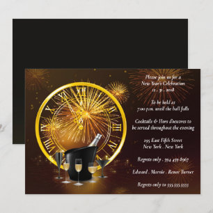 Invitation Feu d'artifice Élégant Fête du Nouvel An