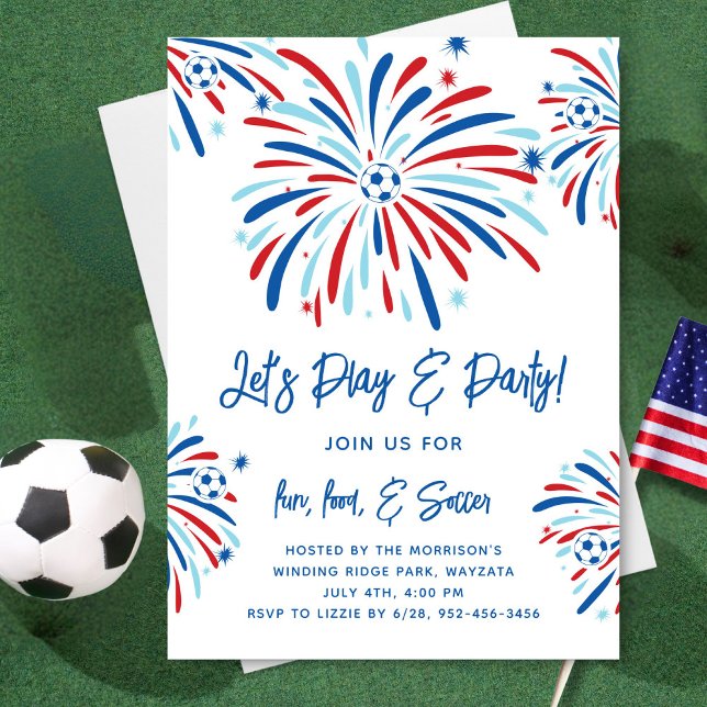 Invitation Feu d'artifice et de soccer patriotiques 4 juillet (Créateur téléchargé)