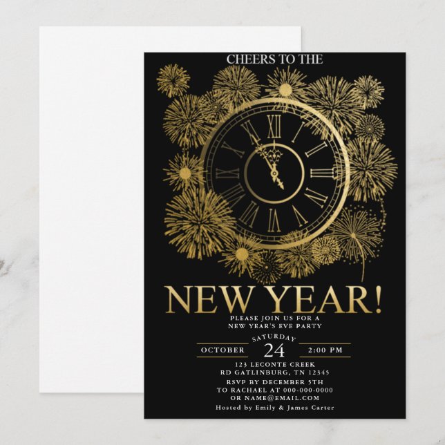 Invitation Feu d'artifice nouvel an (Devant / Derrière)
