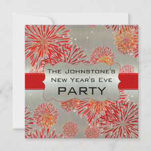 Invitation Feu d'artifice rouge sur la Soirée d'Argent du Nou