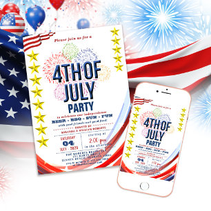 Invitation Feu d'artifice Stars & Stripes Fête de barbecue du