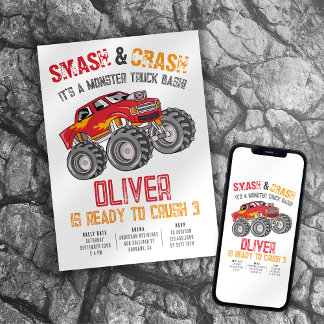 Invitation Feu de Camion Monster Smash & Crash Anniversaire