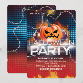 Invitation Feu de foudre Disco Citrouille Fête d'Halloween