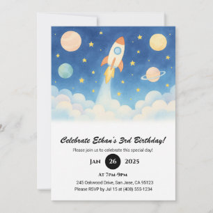 Invitation Feu de fusée et Galaxie étoilée Anniversaire