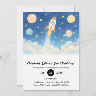 Invitation Feu de fusée et Galaxie étoilée Anniversaire