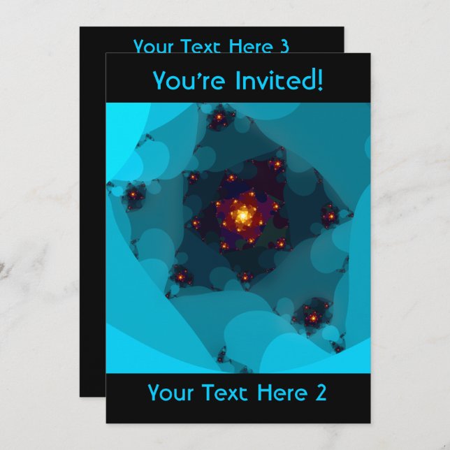 Invitation Feu de glace. Art Fractal. Bleu. (Devant / Derrière)