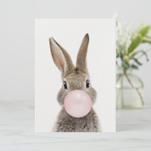 Invitation Feu de lapin rose bulle gomme