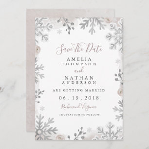 Invitation Feu de neige d'hiver Blush Mariage Enregistrer la