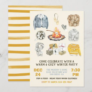 Invitation Feu de Noël chaud et cosy à la fête d'hiver