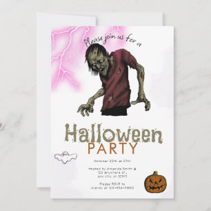 Invitation Feu d'Halloween Zombie rose effrayant