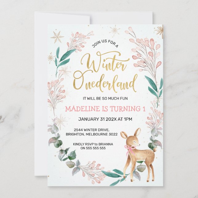 Invitation Feu Et Cerf Hiver Anniversaire Des Anniversaires (Devant)
