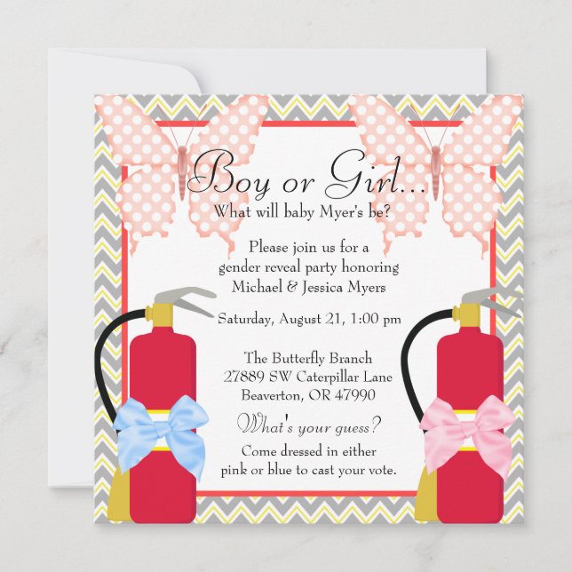 Invitation Feu Fighter & Butterfly Chevron Gender Revevevevei (Devant)