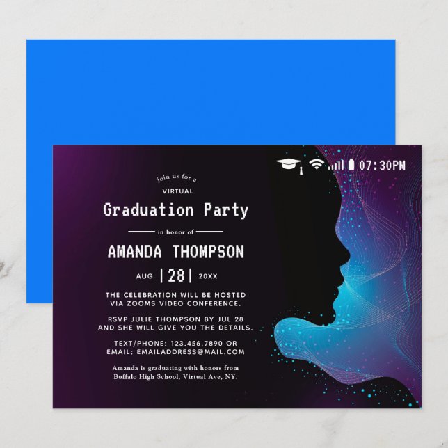 Invitation Feu futuriste Partie de Graduation Virtuelle (Devant / Derrière)