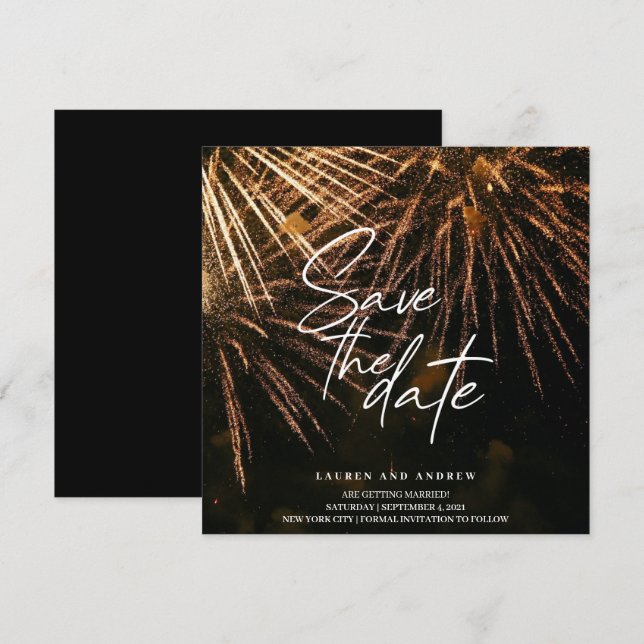 Invitation Feu Moderne Éclair Économisez Le Mariage Date (Devant / Derrière)