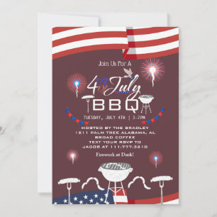Invitation Feu rouge blanc et bleu patriotique 4 juillet