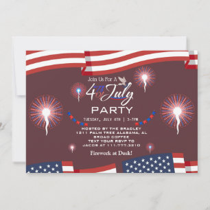 Invitation Feu rouge blanc et bleu patriotique 4 juillet